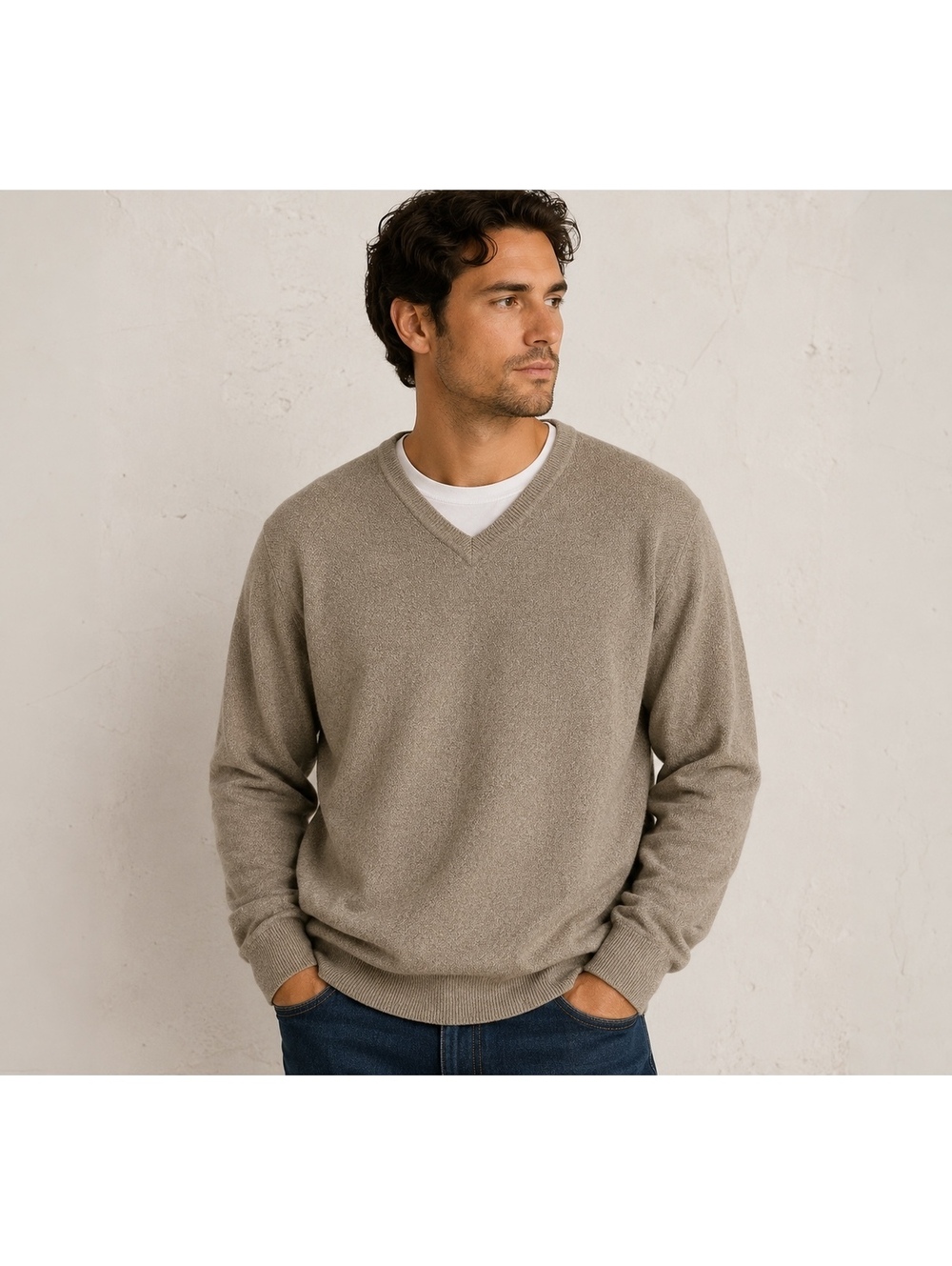 Dockers Men’s XL Vintage V-Neck Sweater Tan Beige Minimalist Classic Pullover